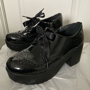 Lace Up Platform Heel Oxford Shoes Jirai Kei Ryousangata Black Patent